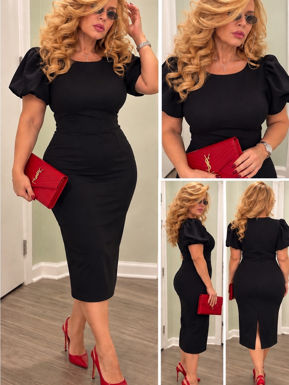 Zesica Women's Chic Short Sleeve Bodycon Midi Dress Chic Short Sleeve Bodycon